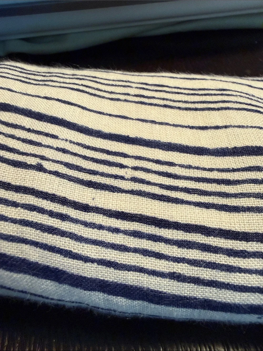 Williams Sonoma Navy and White Striped Blockprint Table Runner 17” x 108”